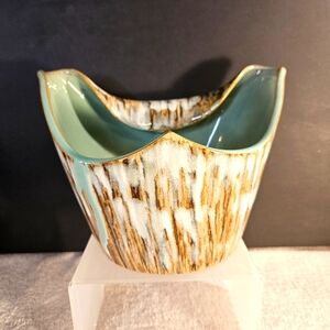 Japanese Vintage Vase Ikebana Brown Green Turquoise  Pottery MCM W7"X5H